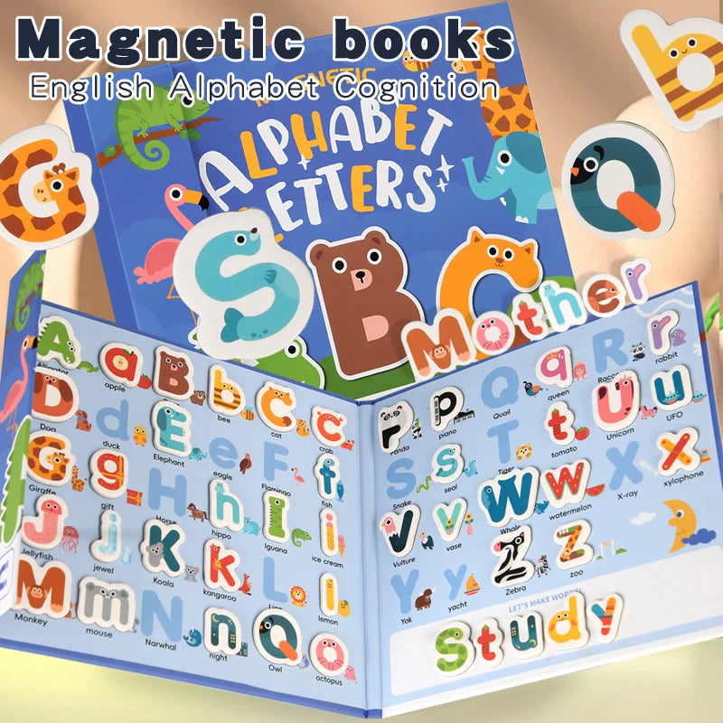 Montessori Busy Quiet Book English Magnetic Letters Card Pairing Exercise Puzzle Spell Games Educational Toys For Children Gifts