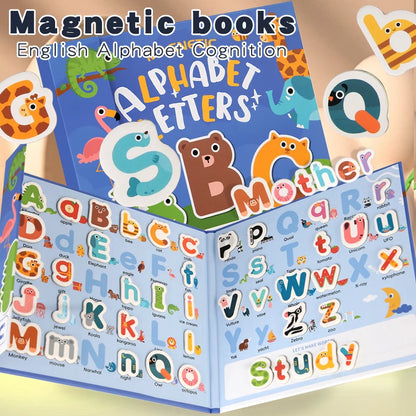 Montessori Busy Quiet Book English Magnetic Letters Card Pairing Exercise Puzzle Spell Games Educational Toys For Children Gifts