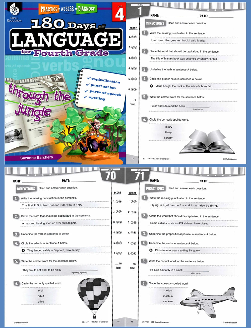 180 Days Language Practice: K-6 Grammar & Reading Comprehension Workbook