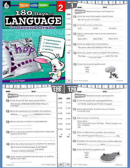 180 Days Language Practice: K-6 Grammar & Reading Comprehension Workbook