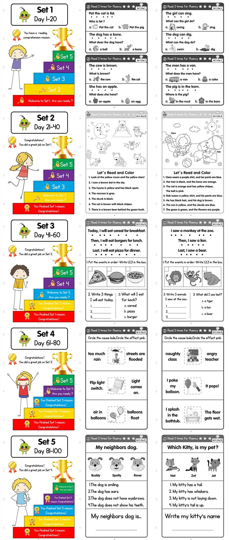 100 Days Reading Comprehension Practice for Preschool English Learners