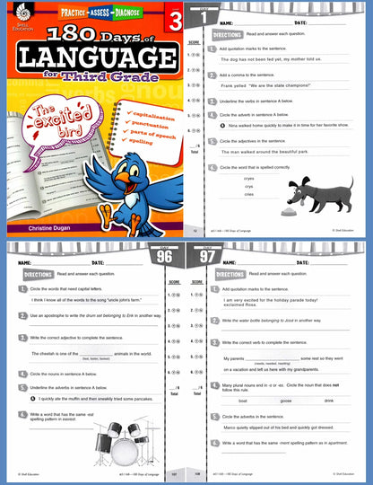 180 Days Language Practice: K-6 Grammar & Reading Comprehension Workbook