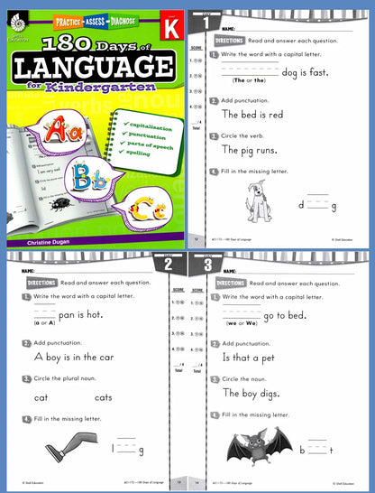 180 Days Language Practice: K-6 Grammar & Reading Comprehension Workbook