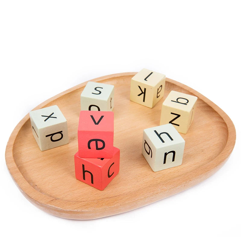 Spell The Word Game, Wooden Reading Building Blocks with 54 Cards, Montessori Alphabet Learning Toy