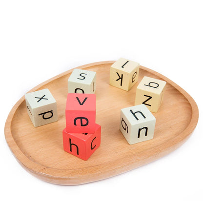 Spell The Word Game, Wooden Reading Building Blocks with 54 Cards, Montessori Alphabet Learning Toy