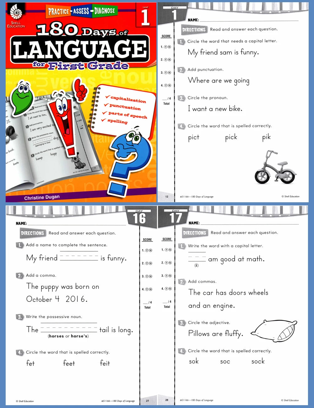 180 Days Language Practice: K-6 Grammar & Reading Comprehension Workbook