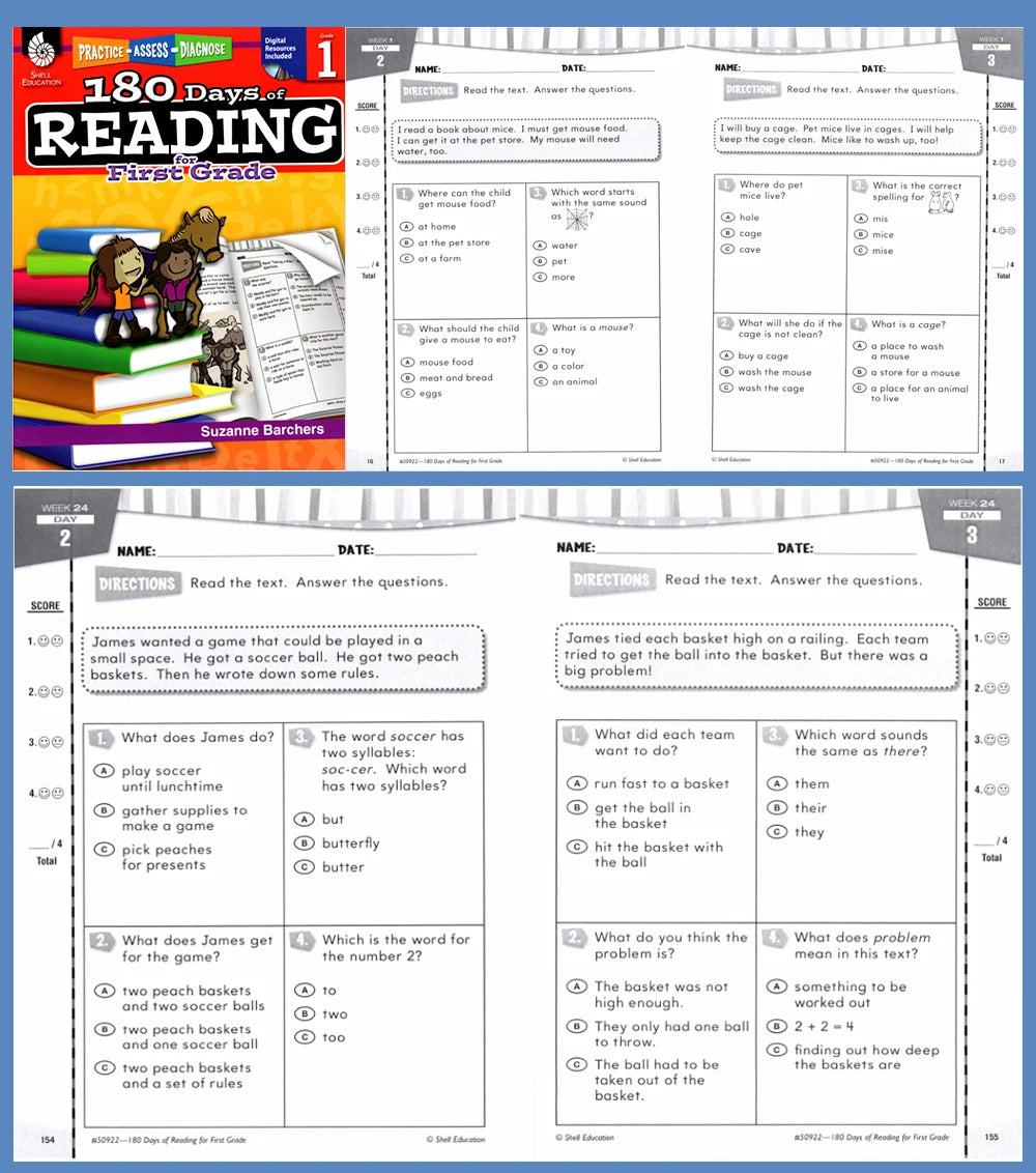180 Days Language Practice: K-6 Grammar & Reading Comprehension Workbook