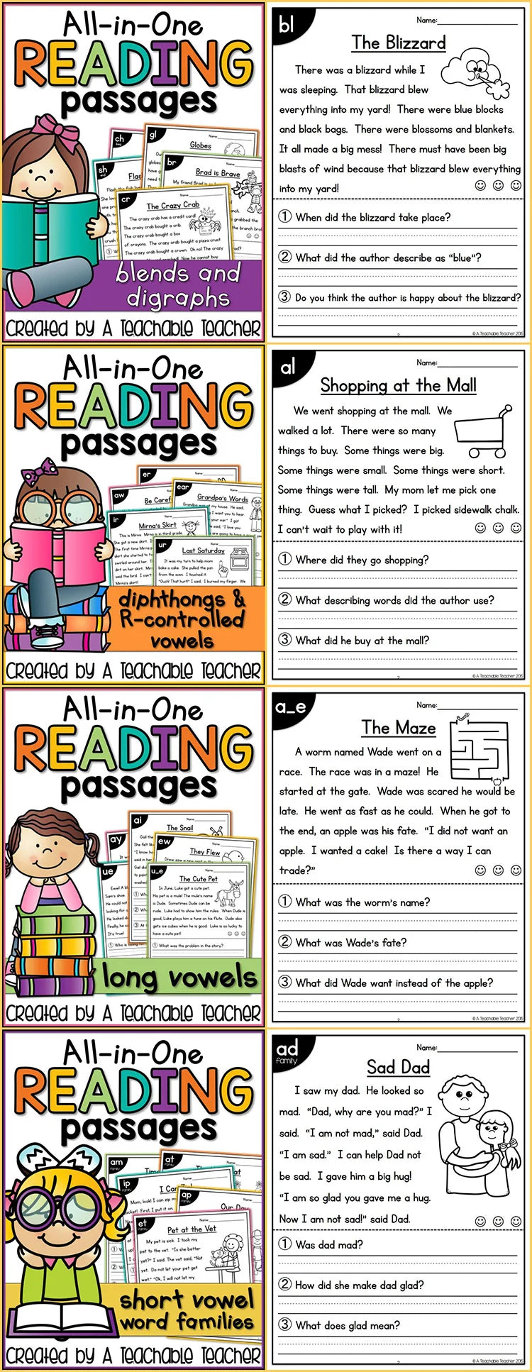 Phonics Skill Builder - 4 Book Reading Comprehension Set